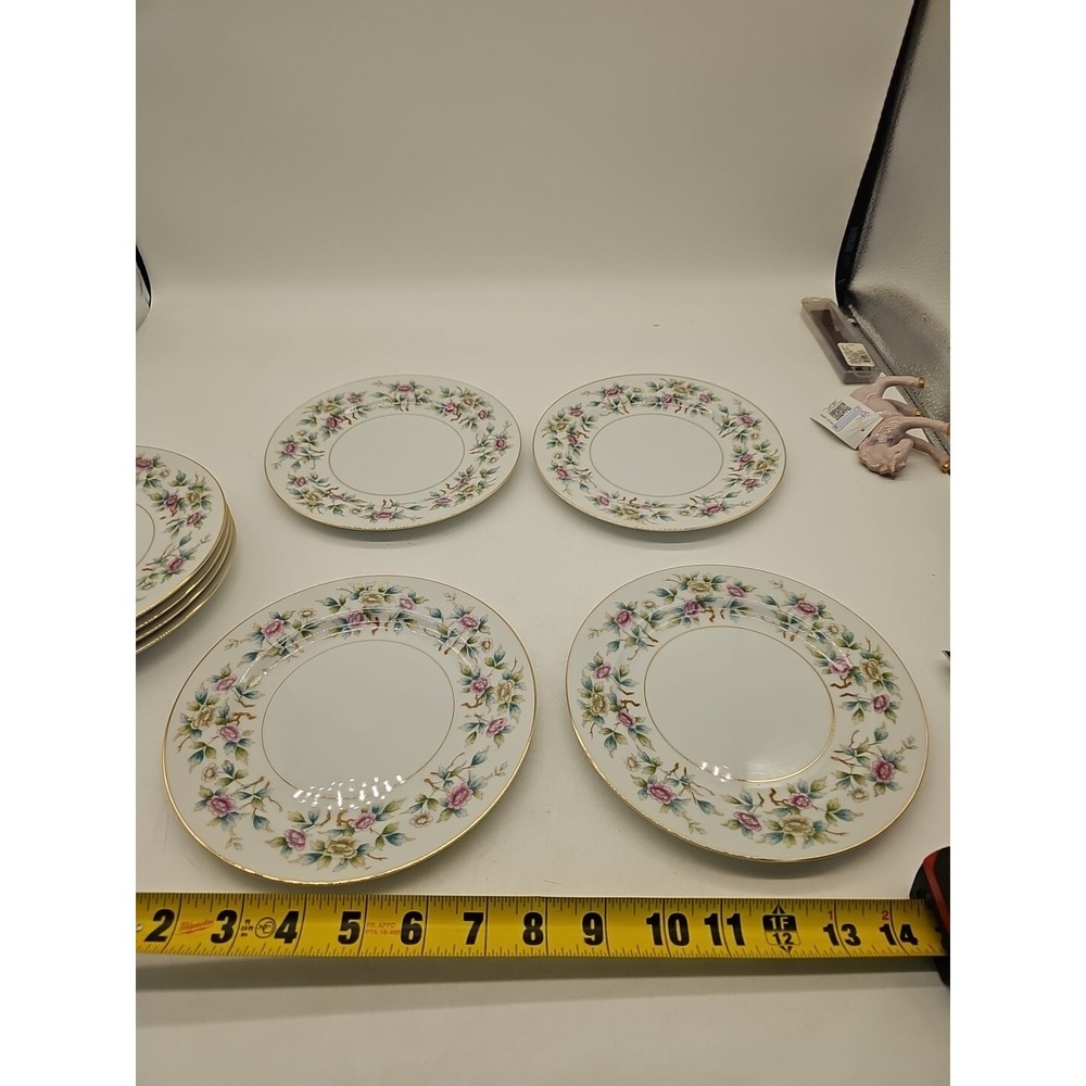 4 NORITAKE Fine China Roselace Floral Salad Desert Plates 5041 Gold Trim